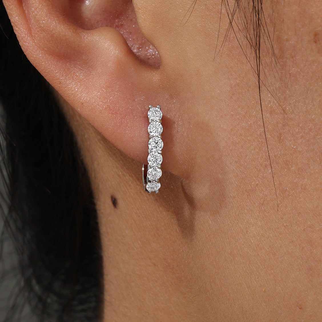 Minimalist-Style Moissanite Stud Earrings In A Row Setting 925 Sterling Silver Earrings