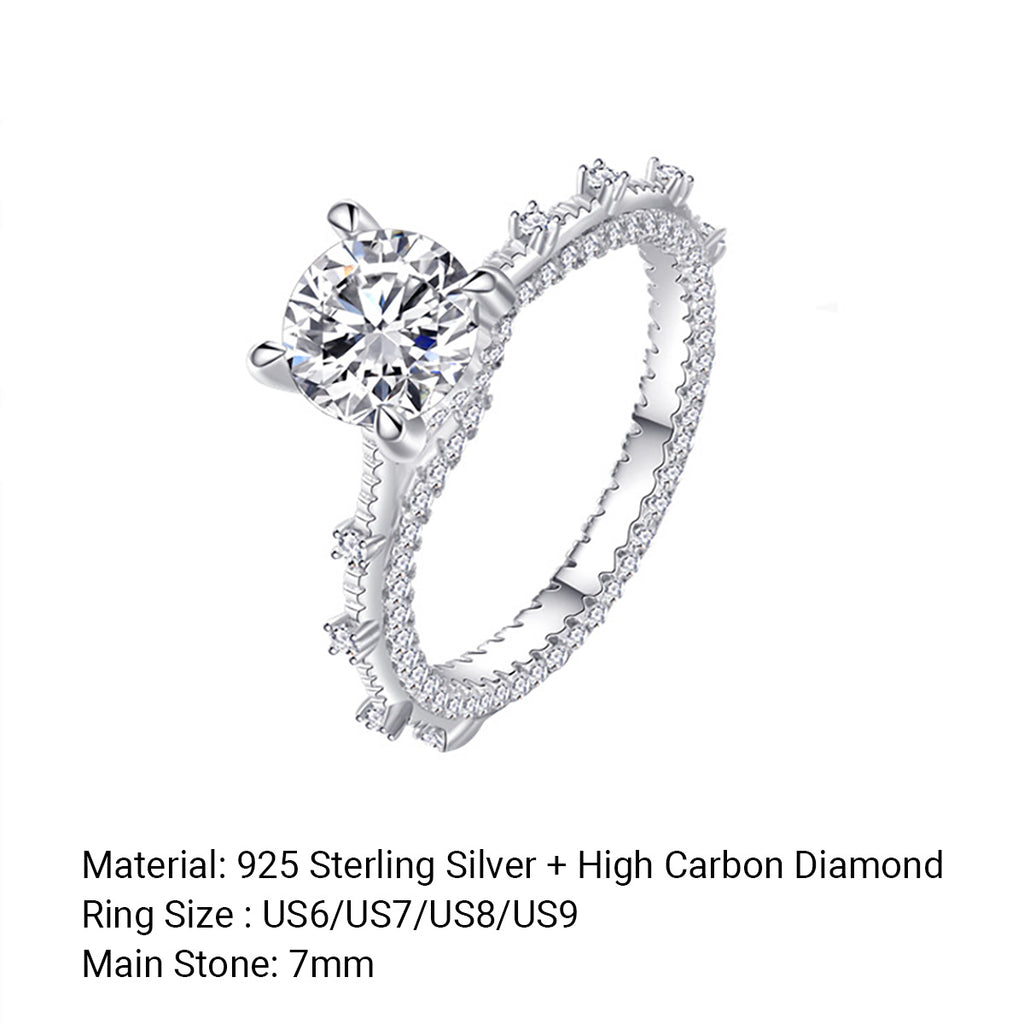Round Brilliant Cut High Carbon Stone Center Stone Micro 925 Sterling Silver Ring