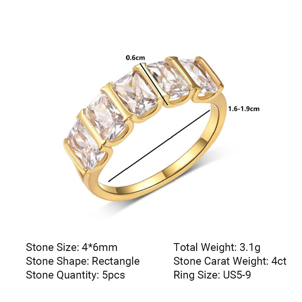 Five Stone Geometric Moissanite 925 Sterling Silver Rectangular Ring