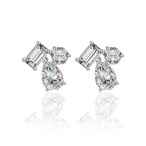 Asymmetrical Design  Moissanite 925 Sterling Silver Stud Earrings
