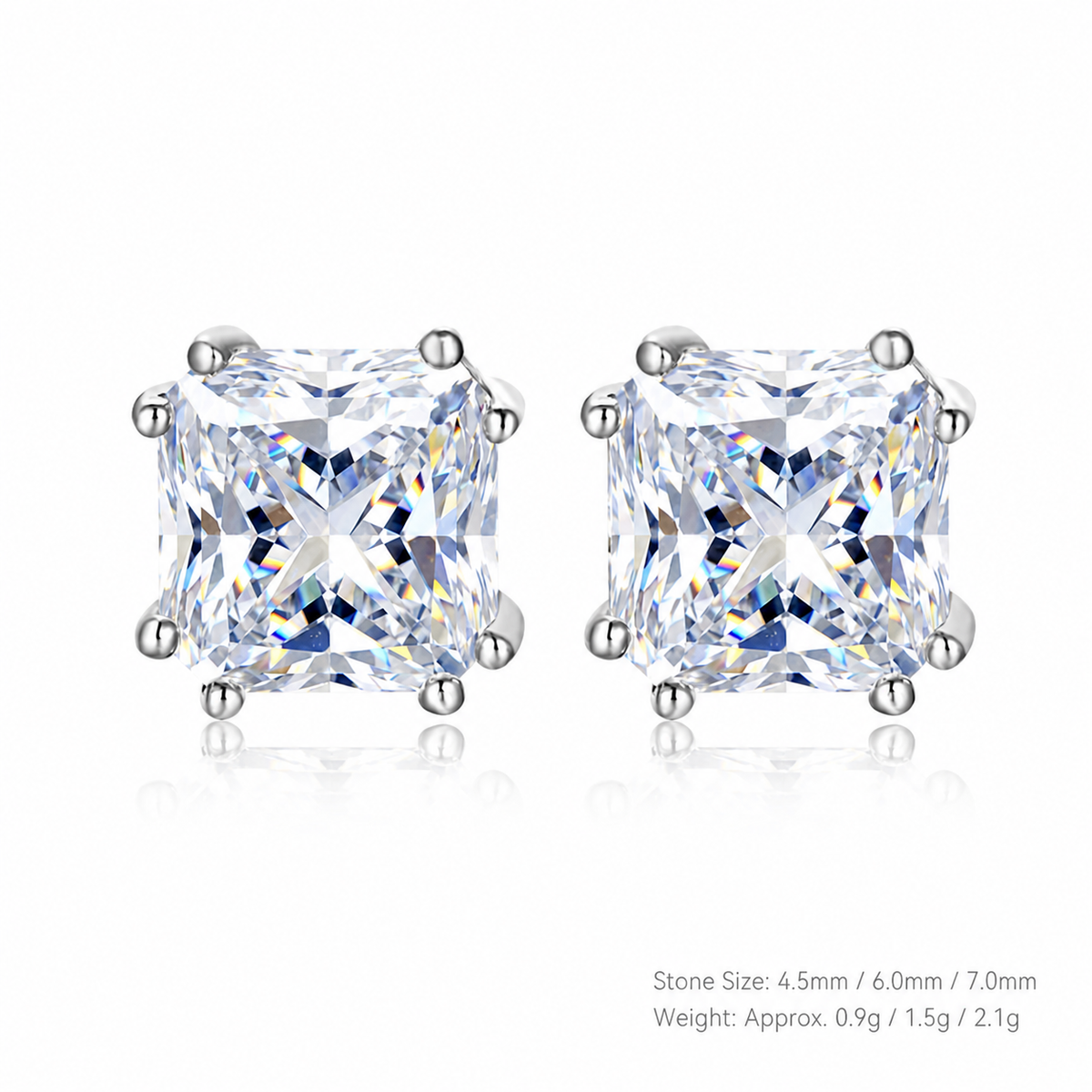 Square Princess Cut D Color Moissanite  In 925 Sterling Silver Stud Earrings