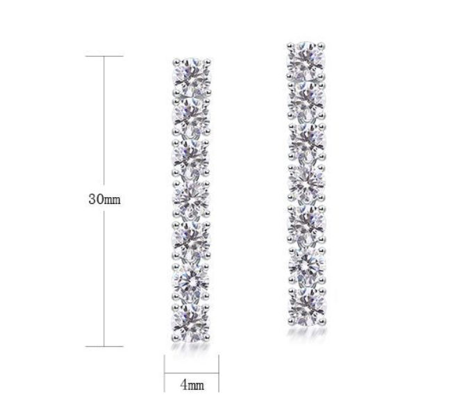 Long Vertical Bar Moissanite 925 Silver Round Prong Set Line Stud Earrings