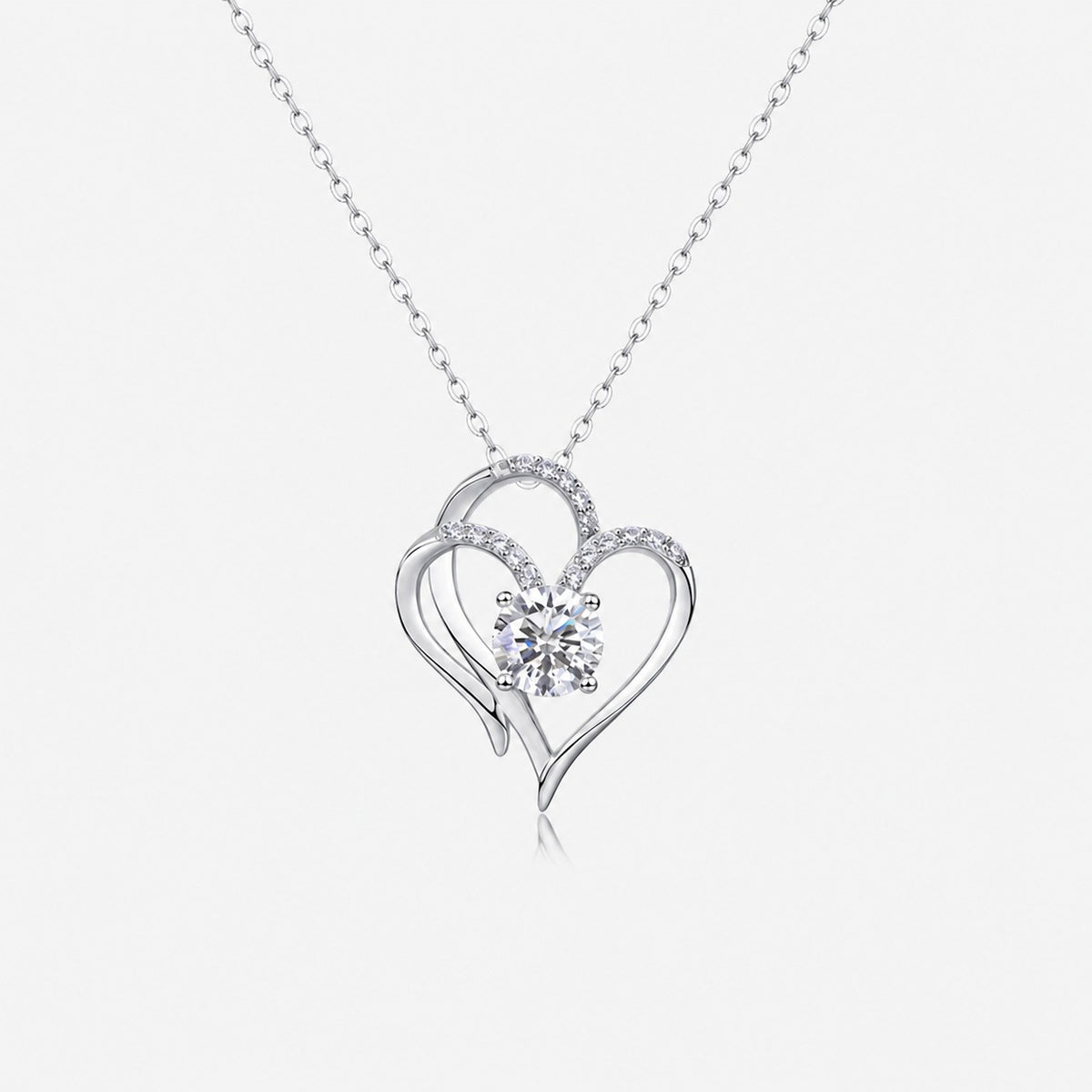 Moissanite Heart And Geometric Pendant  925 Sterling Silver Necklace