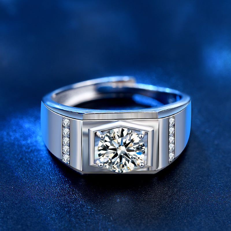 Men's Fashion Moissanite CZ Rectangle 925 Sterling Silver Ring
