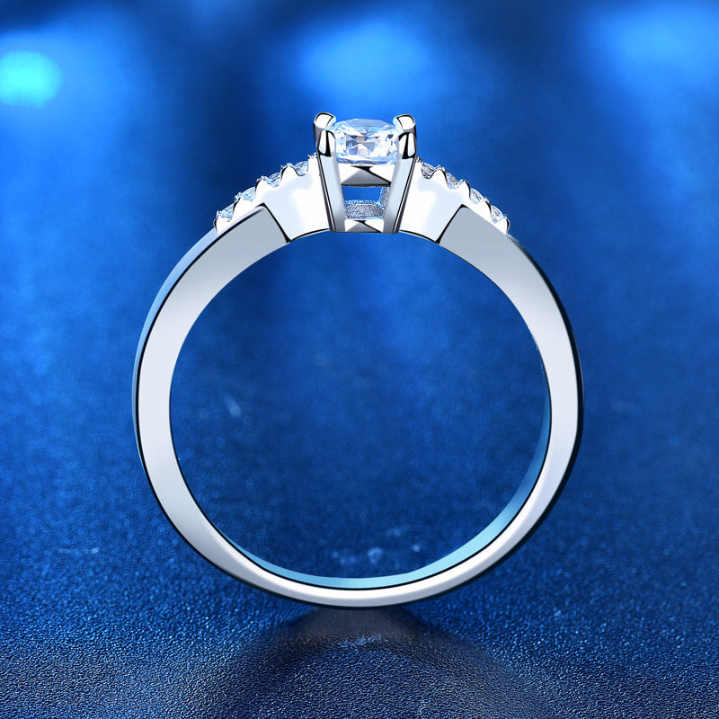 Simple Round Four Claw Moissanite CZ 925 Sterling Silver Ring
