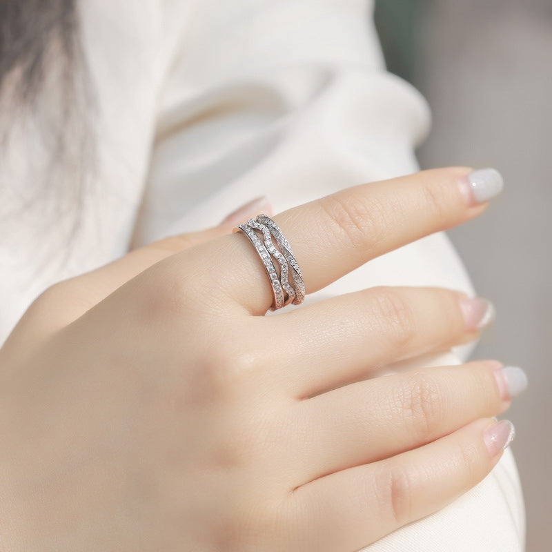 Moissanite Wave Stackable Thin Band  925 Sterling Silver Ring