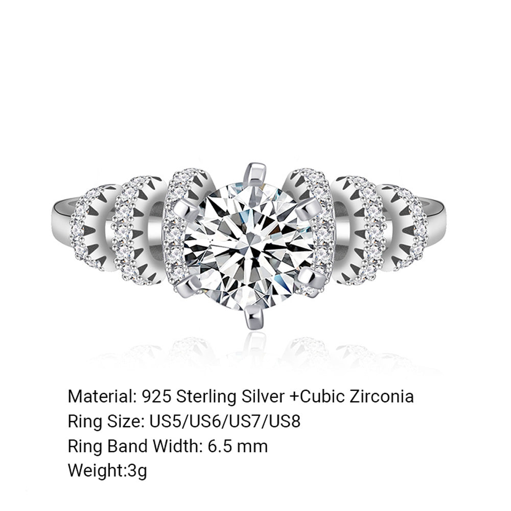 Fashion Round Brilliant Cut Moissanite Cubic Zirconia 925 Sterling Silver Ring
