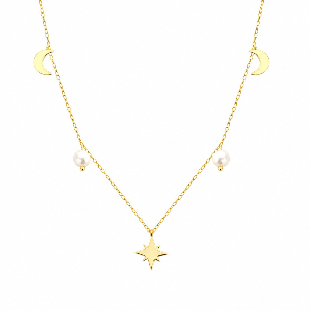 Pearl Moon Crescent Moon Star Anise 925 Sterling Silver O-shaped Necklace