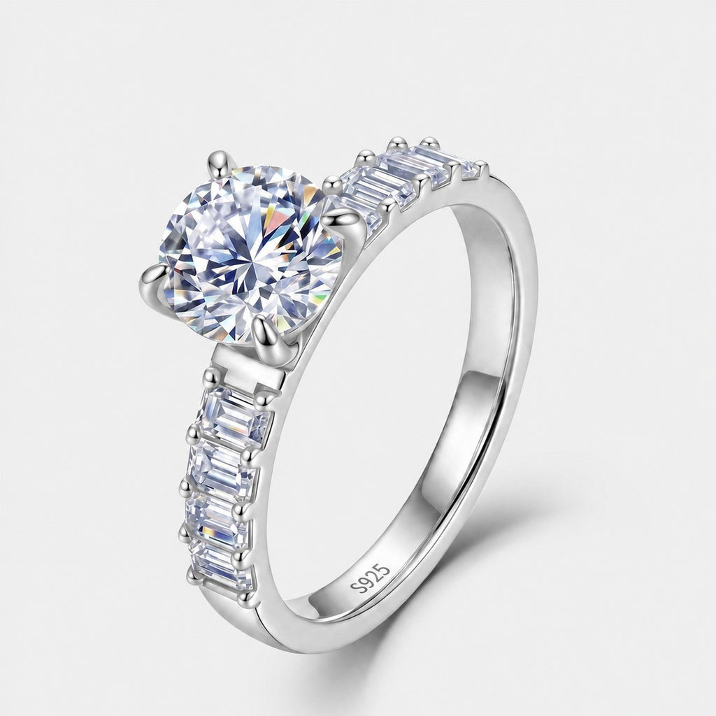 Round Moissanite  925 Sterling Silver  Fashion Elegant Geometric Statement Jewelry Ring