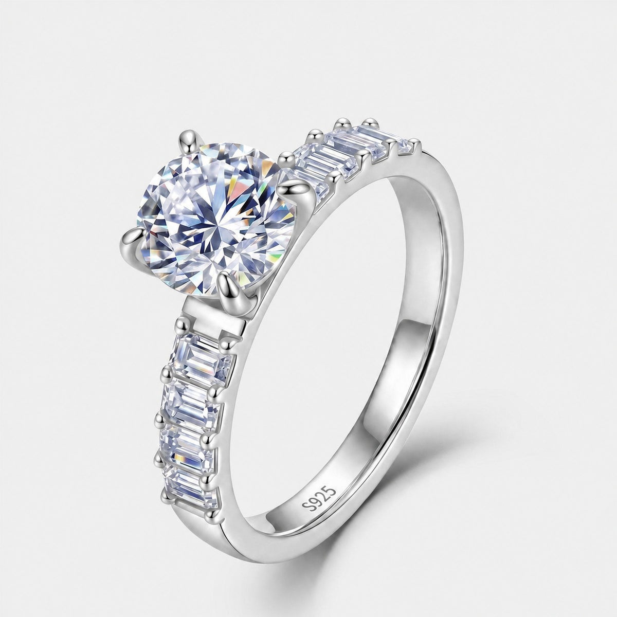 Round Moissanite  925 Sterling Silver  Fashion Elegant Geometric Statement Jewelry Ring
