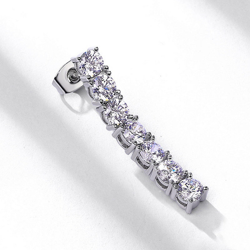 Long Vertical Bar Moissanite 925 Silver Round Prong Set Line Stud Earrings