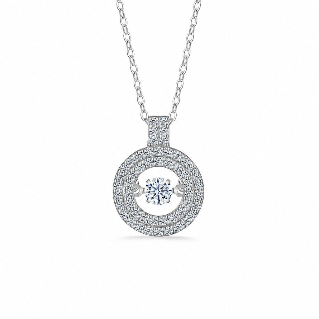 Geometric Double Circle Halo Moissanite 925 Sterling Silver  Necklace