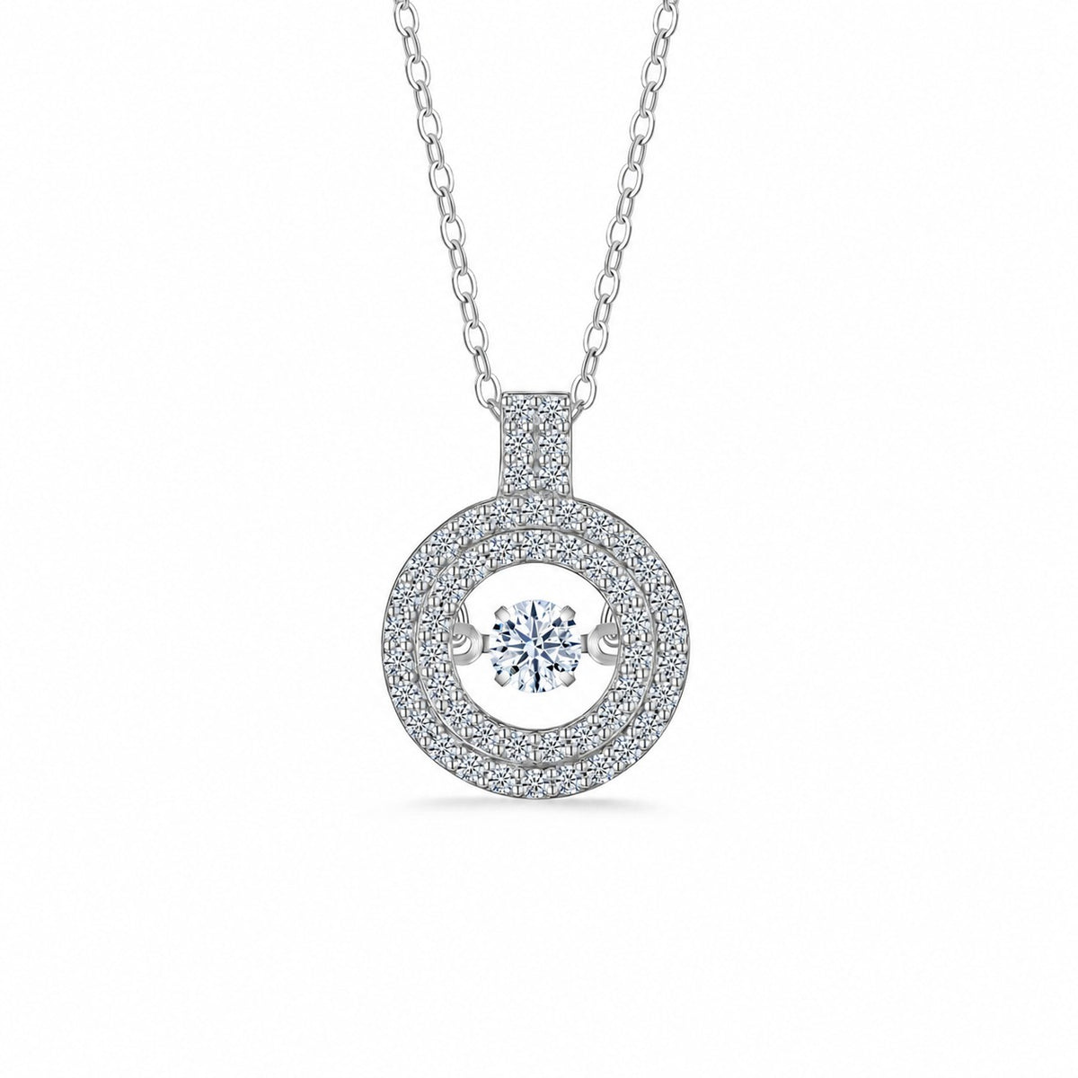 Geometric Double Circle Halo Moissanite 925 Sterling Silver  Necklace