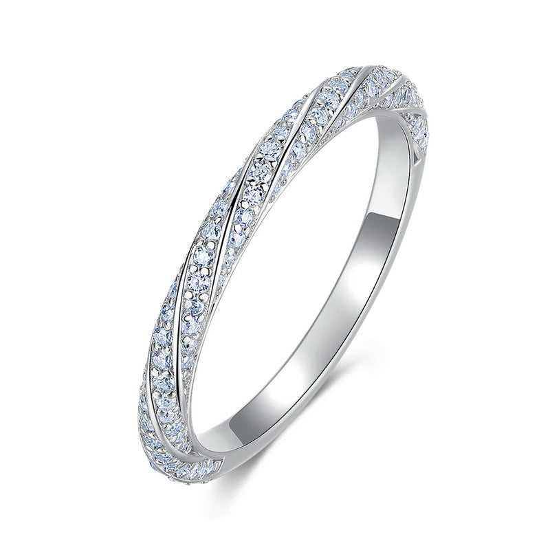 Moissanite Wave Stackable Thin Band  925 Sterling Silver Ring