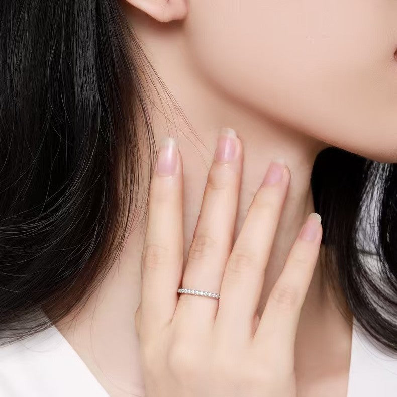 Cubic Zirconia Slim Single Row 925 Sterling Silver Geometric Stackable Tail Ring