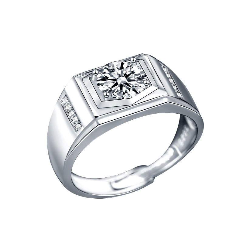 Men's Fashion Moissanite CZ Rectangle 925 Sterling Silver Ring