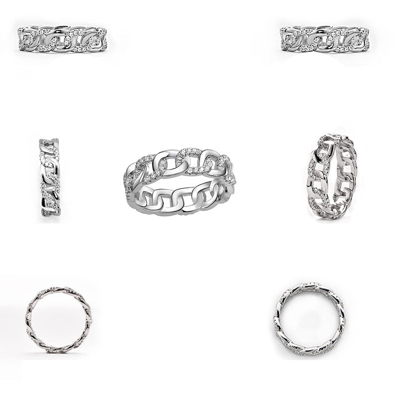 Fashion CZ Hollow Chain 925 Sterling Silver Adjustable Ring