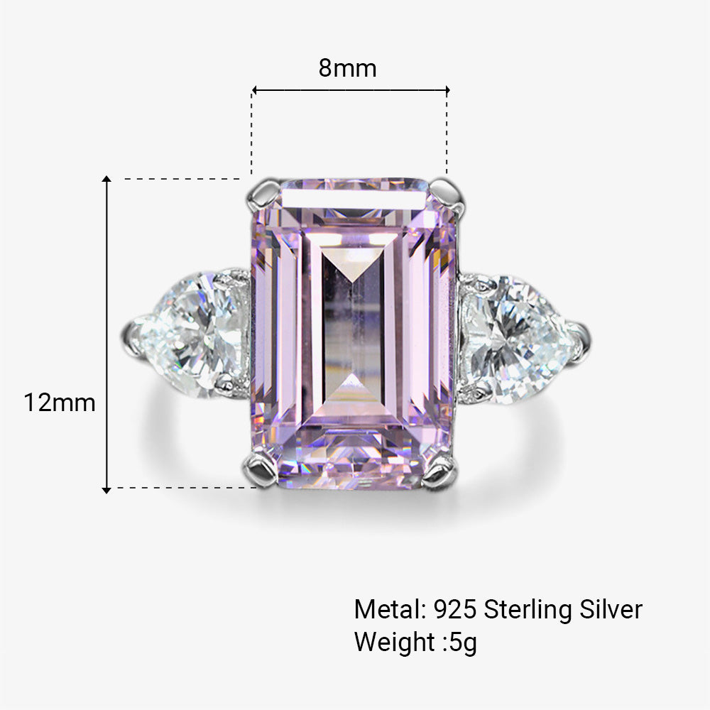 925 sterling silver  featuring a rectangular center stone flanked by teardrop shaped side stones, for a total of three stones  Ring