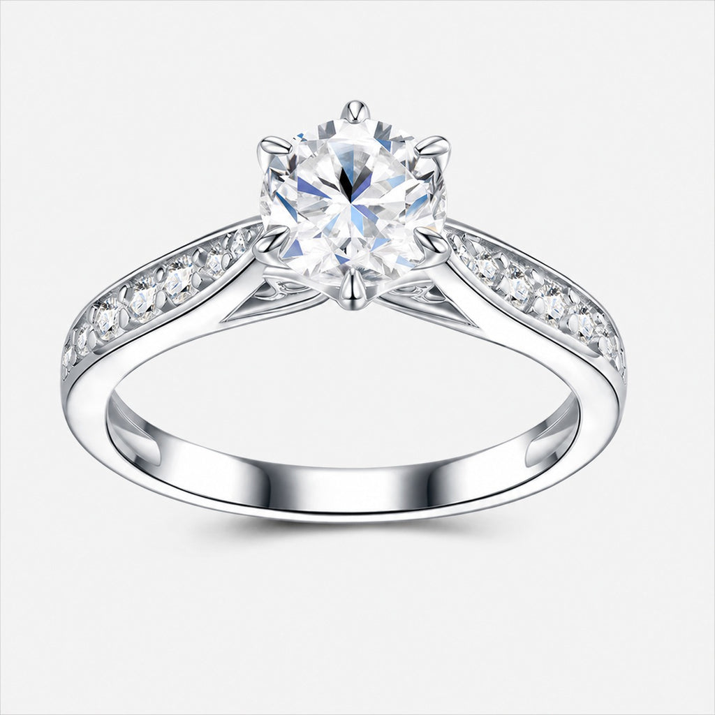 Six-prong Set Moissanite  925 Sterling Silver Ring
