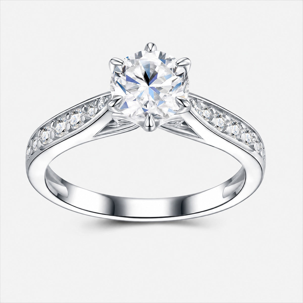 Six-prong Set Moissanite  925 Sterling Silver Ring
