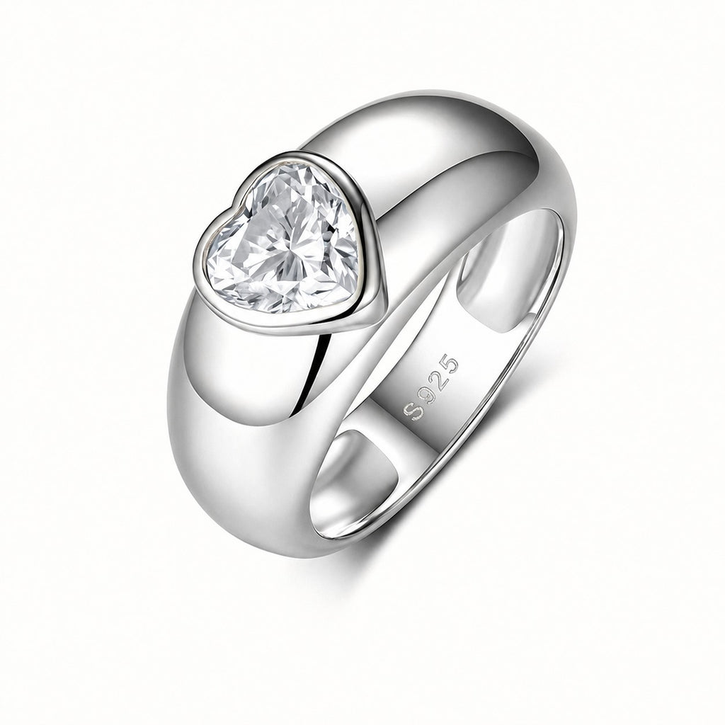 Best selling Heart-Shaped Moissanite Thick  Band 925 Sterling Silver Ring