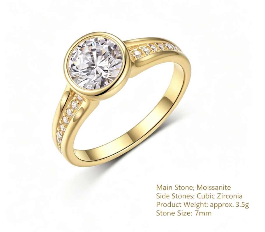 Round Bezel Set Moissanite 925 Sterling Silver Elegant Fashion Ring