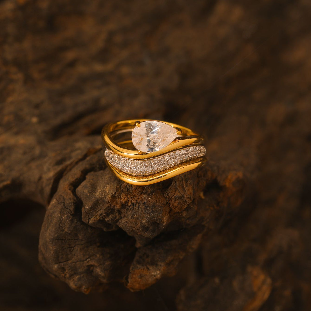 Three Piece Teardrop Shaped Cubic Zirconia Set Stackable 925 Sterling Silver Rings