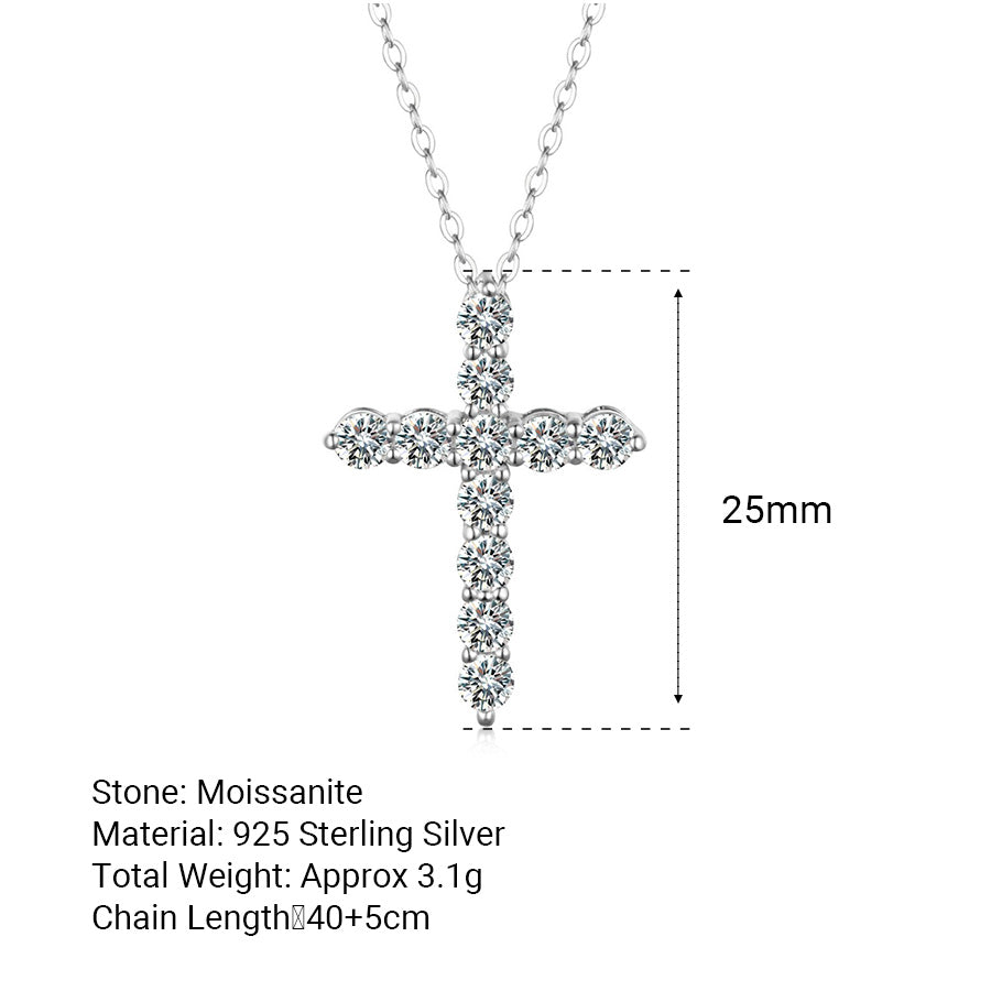 Round Moissanite 925 Sterling Silver Religious Cross Pendant Necklace