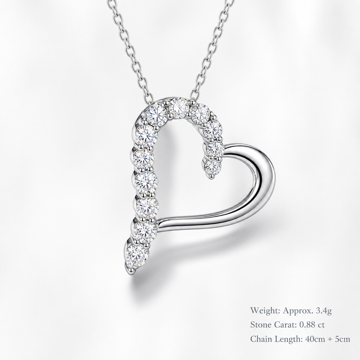 Asymmetrical Hollow Heart Moissanite  925 Sterling Silver  Necklace