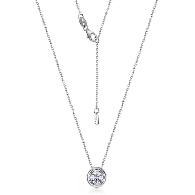 Round Bezel Set Moissanite 925 Sterling Silver Pendant Minimalist Necklace