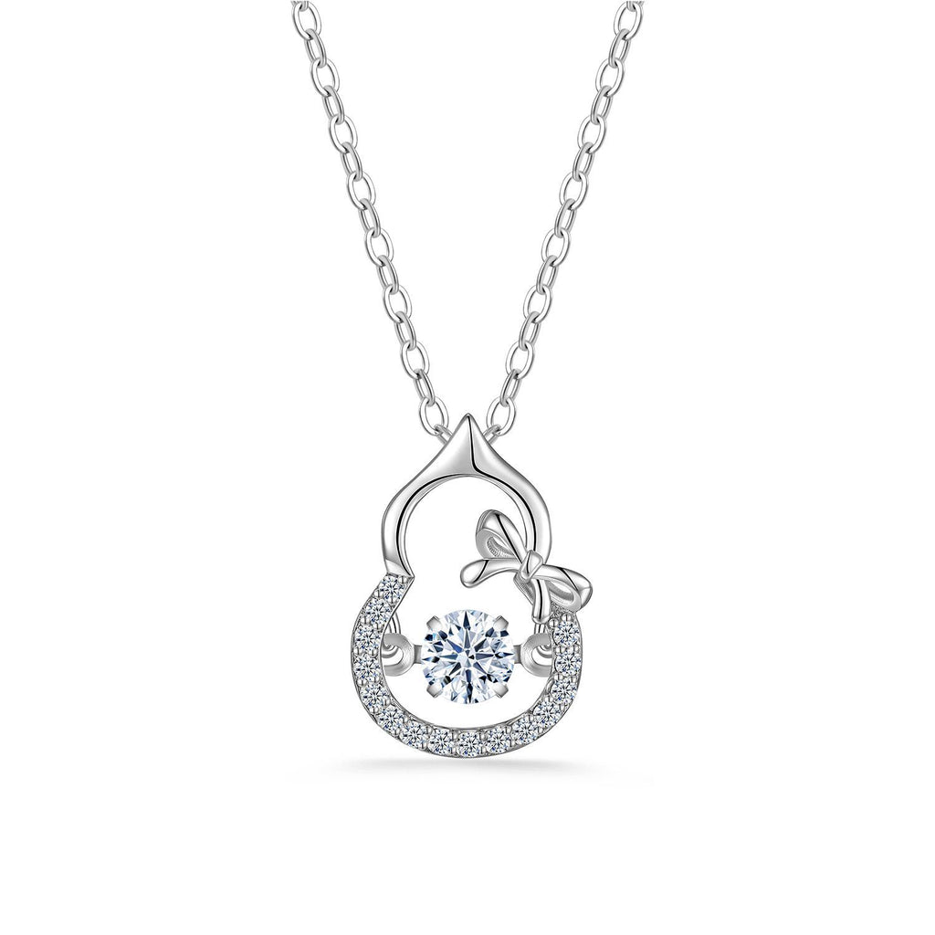 Moissanite Gourd Bow Pendant  Tone 925 Sterling Silver Chain Necklace