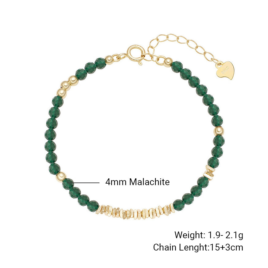 Green Malachite Beaded Geometric Design 18K Gold Plated 925 Sterling Silver Necklace