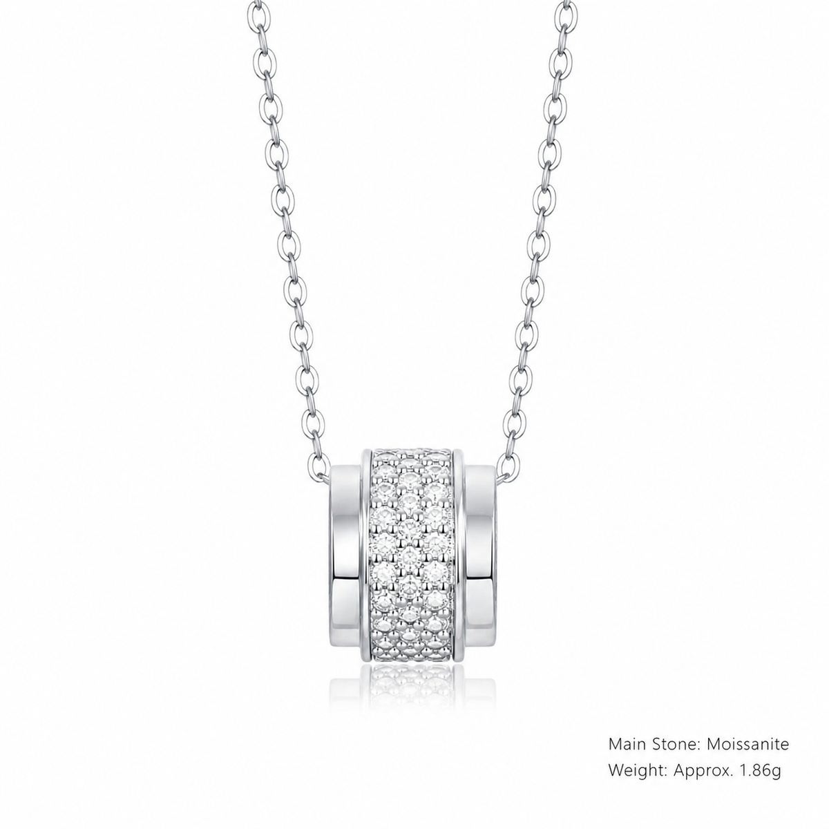 Silver Tone Geometric Rotating Barrel Moissanite 925 Sterling Silver Necklace