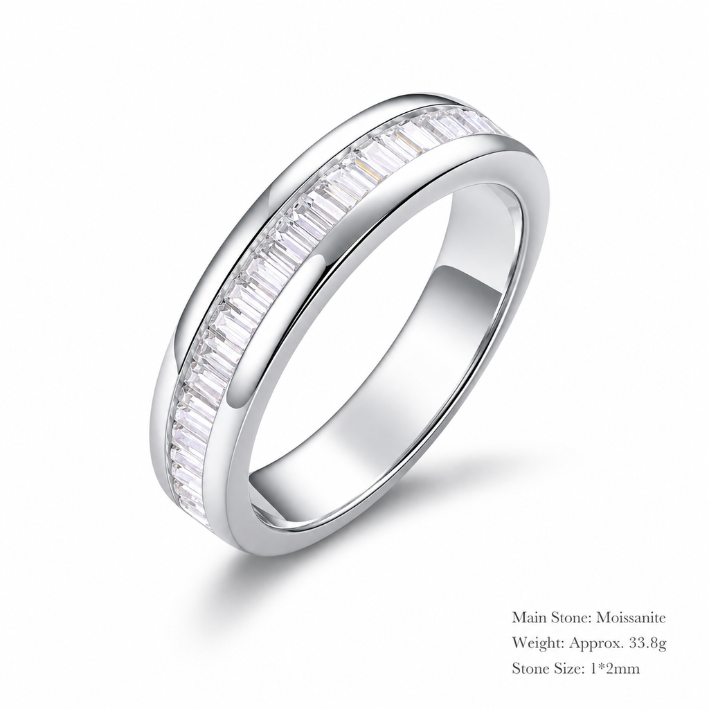 Geometric Baguette Cut Moissanite 925 Sterling Silver Band Ring
