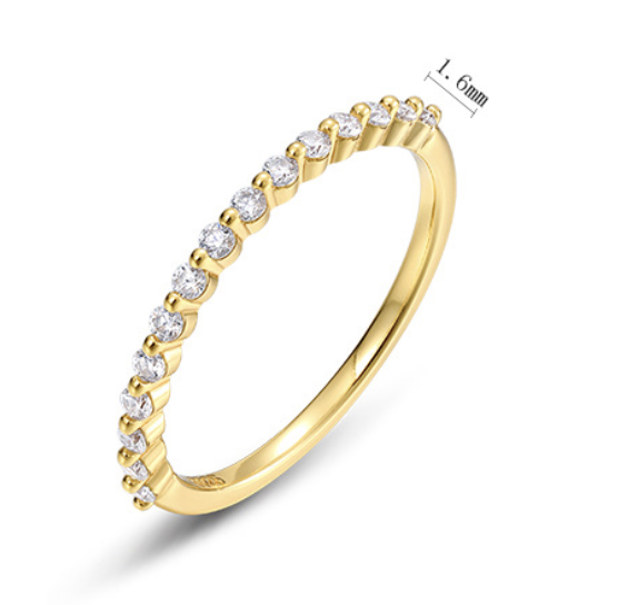 Round Moissanite Half Eternity 925 Sterling Silver Slim Stackable Fashion Ring