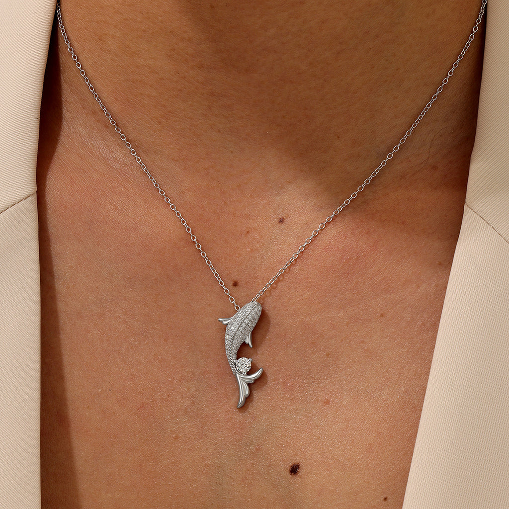 Dolphin White Moissanite 925 Sterling Silver Pendant Necklace