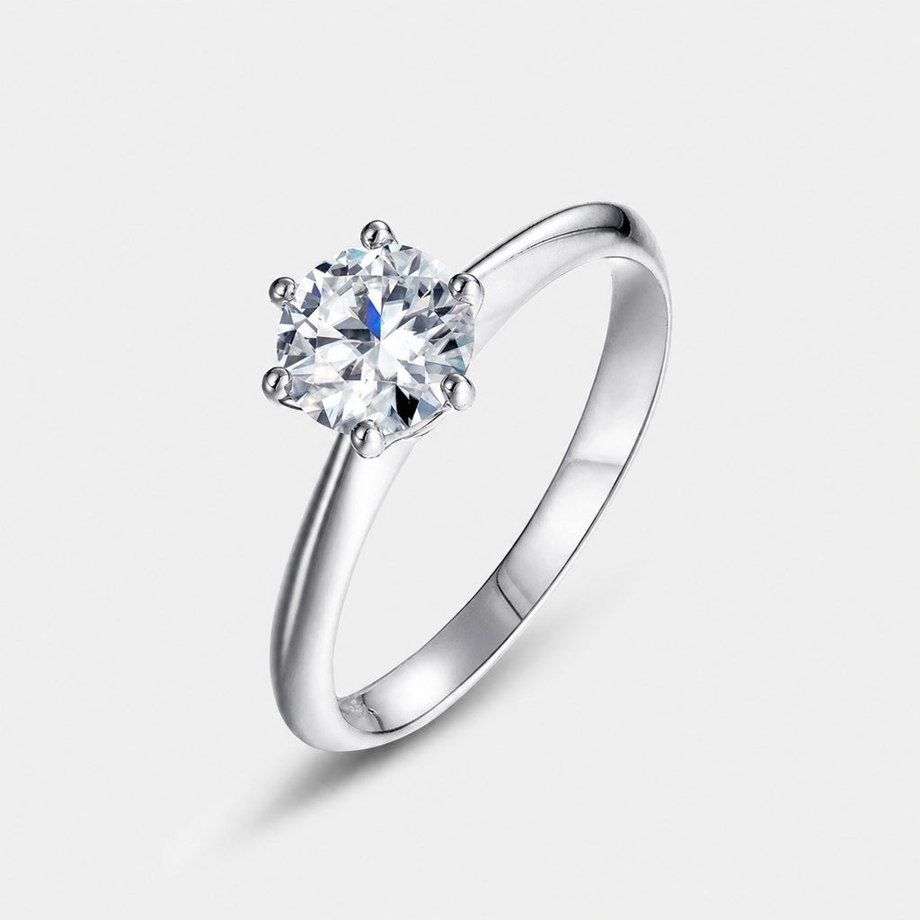 Classic Round Moissanite Six Prong Solitaire  925 Sterling Silver Closed Band Ring