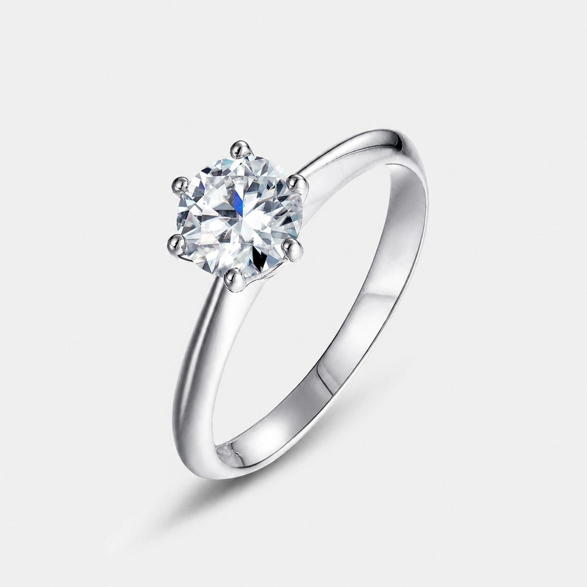 Classic Round Moissanite Six Prong Solitaire  925 Sterling Silver Closed Band Ring