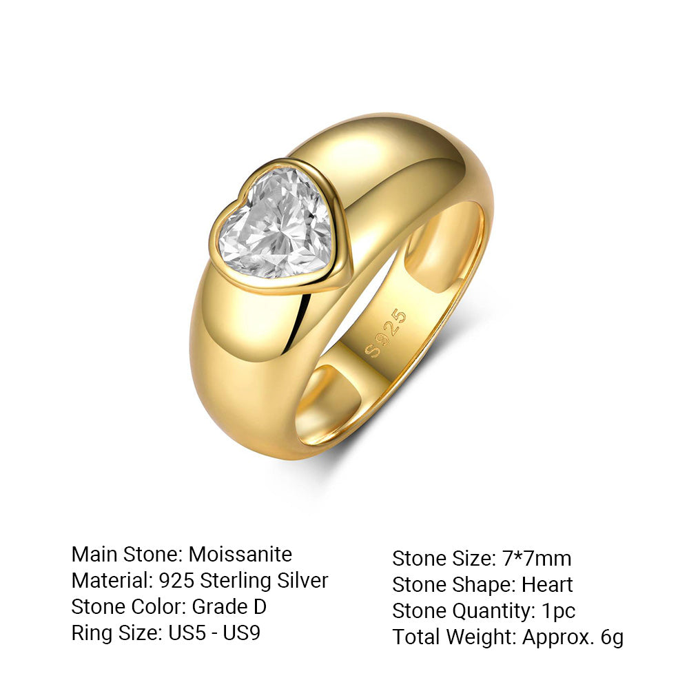 Best selling Heart-Shaped Moissanite Thick  Band 925 Sterling Silver Ring