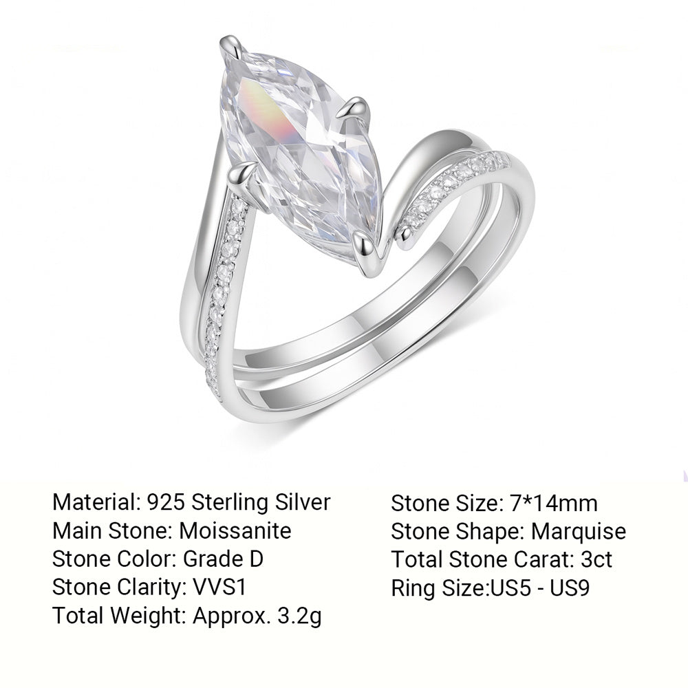 Stacked Ring Set with Curved Moissanite   925 Sterling Silver Stud Earrings