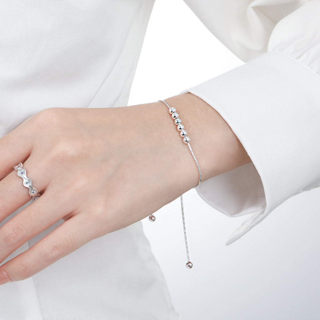 Minimalist Geometric 925 Sterling Silver Polished Round Bead Snake Chain Necklace
