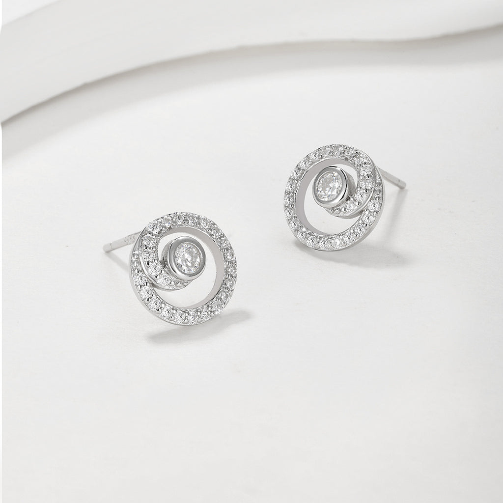 D Color Moissanite Double Layer Spiral Circle Stud Earrings