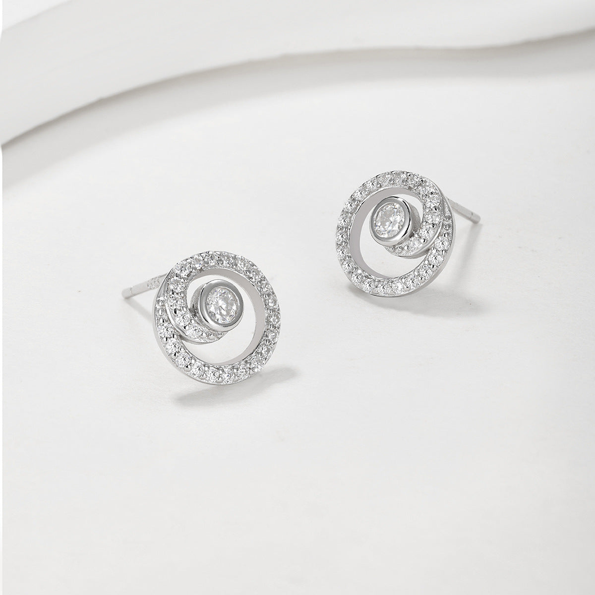 D Color Moissanite Double Layer Spiral Circle Stud Earrings