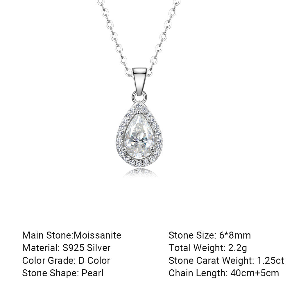 Round Halo White Moissanite 925 Sterling Silver Pendant Necklace