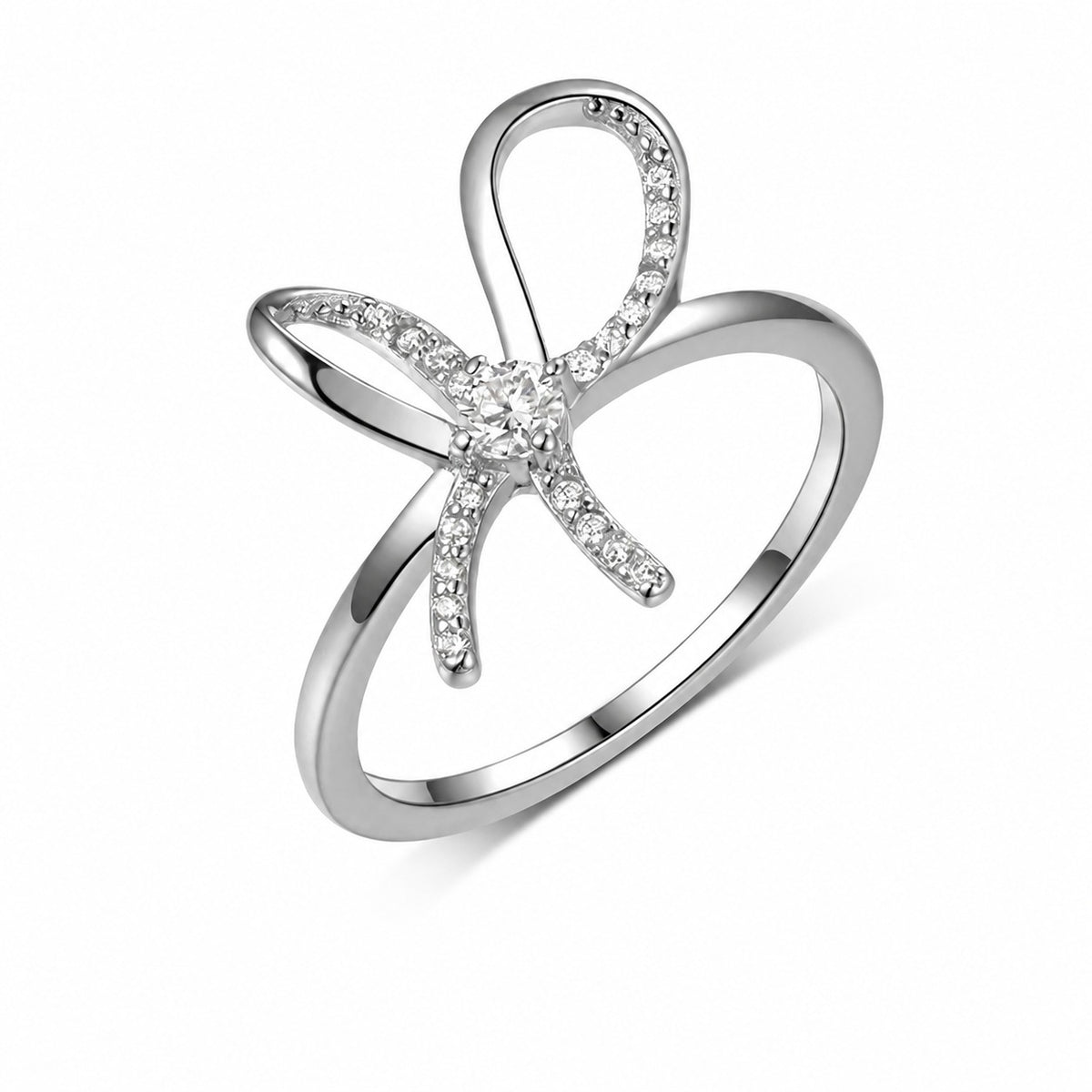 Bowknot Moissanite  925 Sterling Silver Round Cut D Color Moissanite Pave Ribbon Bow Ring