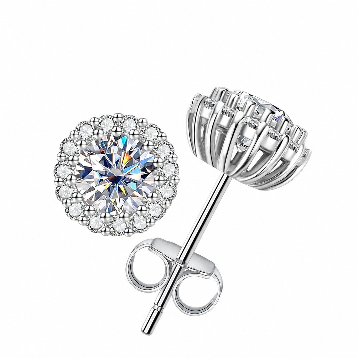 Flower Cluster Moissanite  Tone 925 Sterling Silver Stud Earrings
