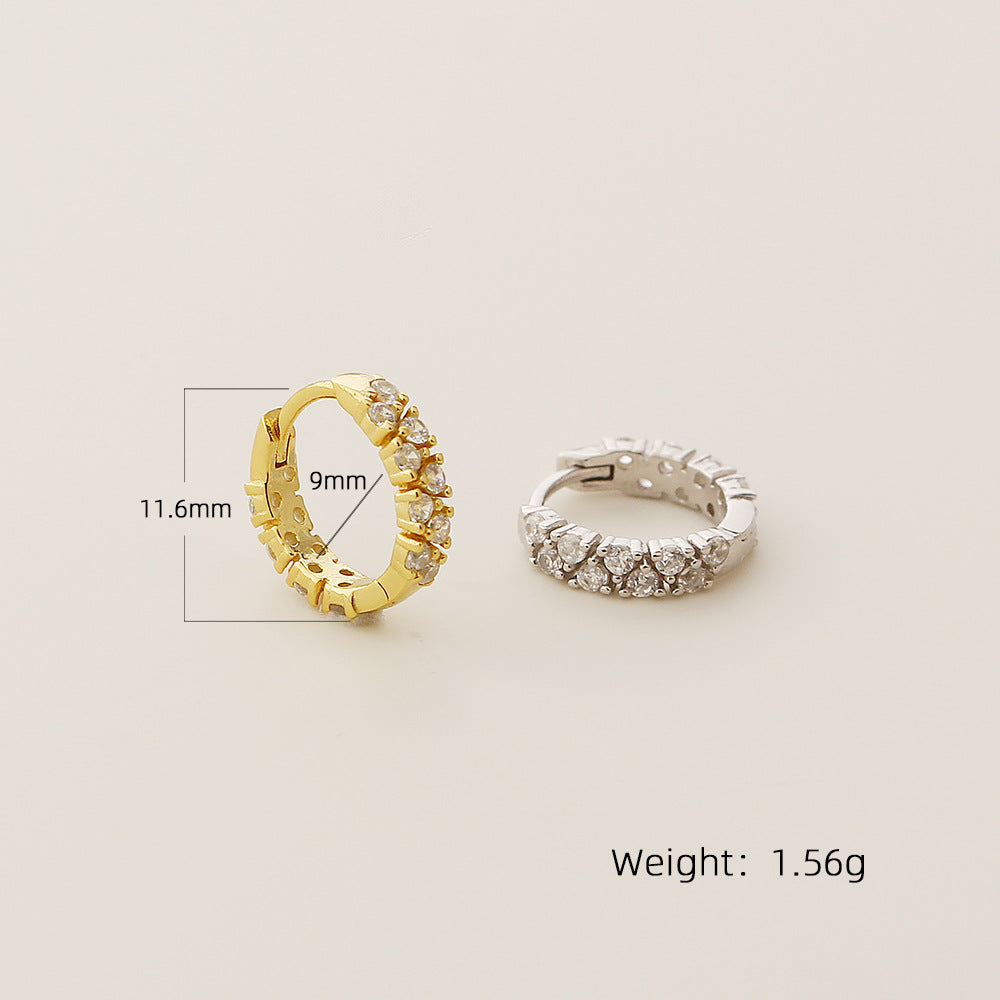 Geometric Circular Cubic Zirconia Ring Shaped 925 Sterling Silver Huggie Hoop Earrings