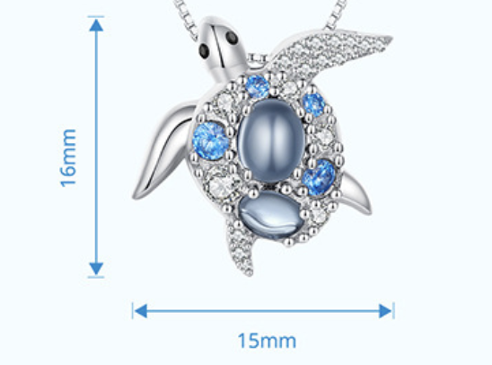 Ocean Themed Blue Sea Turtle 925 Sterling Silver Box Chain Necklace