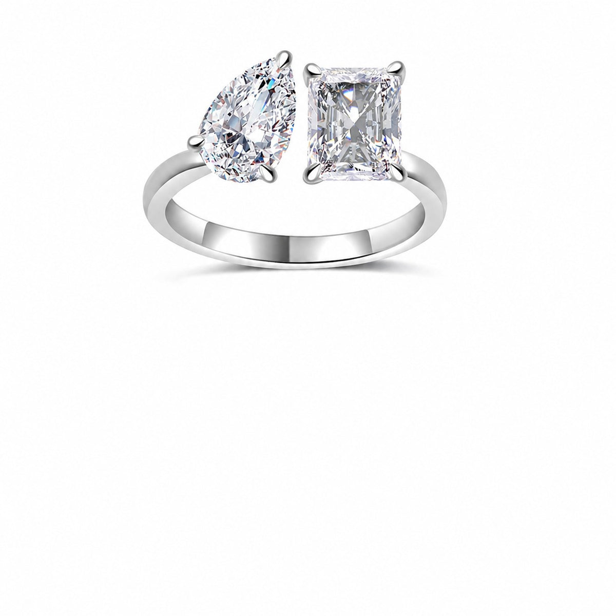 Adjustable Tardrop Shaped Rectangular Moissanite  925 Sterling Silver Ring