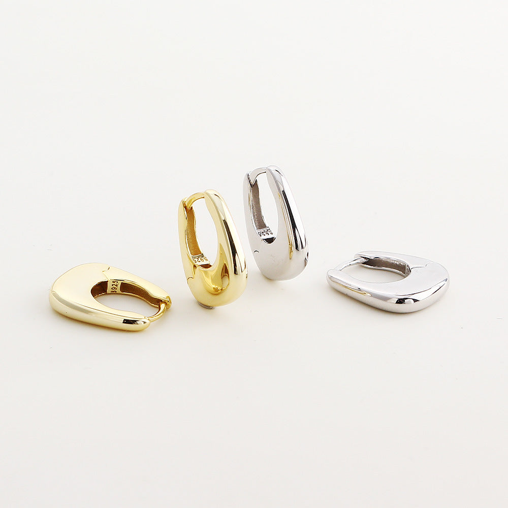 Geometric U shaped  925 Sterling Silver Huggie Hoop Earrings